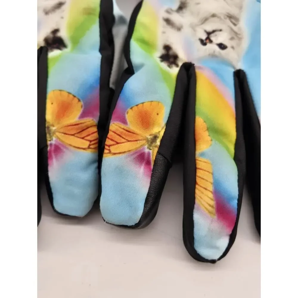 Celtek Maya Overcuff Snowboard Ski Gloves Kit N Play Rainbow Cat Kawaii Sz M